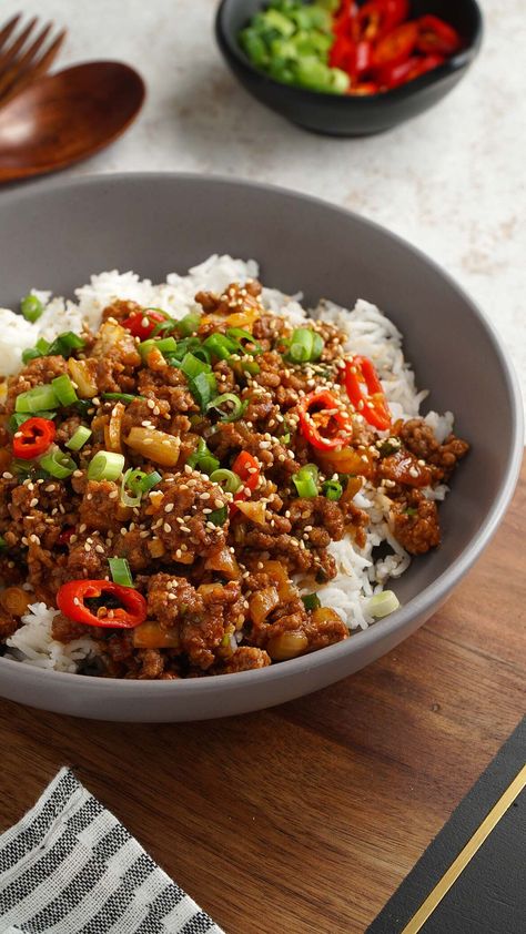 Ground Beef Spicy Recipes, Asian Beef And Rice Recipes, Healthy Beef Minced Meat Recipes, Ground Beef Recipes Thai, Minced Meat Rice Recipes, Rice With Beef Recipes, Rice Meat Recipes, Spicy Minced Beef Recipes, Pork And Beef Sausage Recipes