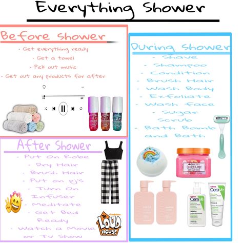 Before/during/and after a shower Deep Shower Routine, Correct Shower Order, What To Do Before Showering, What To Do After Showering, What To Do In The Bath, Every Thing Shower Routine, Things To Do In The Shower Tips, Everything Shower Routine Steps List, Everything Shower Checklist