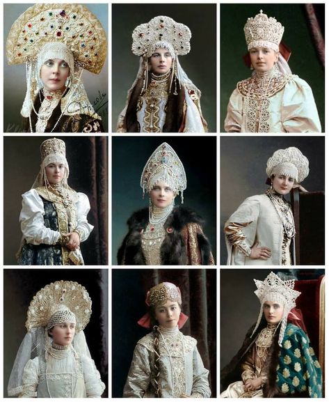 Slovak Headdress, Traditional Russian Headdress, Russia Traditional Clothes, 1920s Russia, Indian Traditional Aesthetic, 16 Century Fashion, Russian Headdress, Russian Dress, Russian Royalty