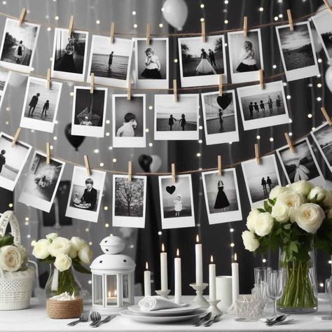 37 Best Black And White Party Decorations Ideas » HomeDecorFull Gray And Black Party Decorations, Soiree Birthday Party Ideas, White Bday Decorations, Black And White Elegant Party Decor, 18th Bday Ideas Decor, Black And Silver 40th Birthday Ideas, Dinner Party Backdrop, 30th Birthday Ideas For Couples, Birthday Polaroid Pictures Party Ideas