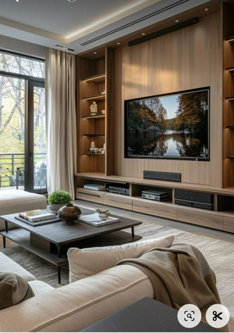 Tv In Cabinet Hidden Tv, Hidden Bedroom Tv, Living Room Focus Wall Ideas, Retractable Television, Television Wall Ideas Small Spaces, Living Room Tv Set Up, Tv Panels For Living Room, Tv Room Cozy, Tv Room Aesthetic