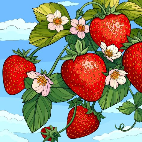 Strawberry Art, Art Decor Diy, Fruit Painting, Black Artwork, Beautiful Landscape Wallpaper, Animal Sketches, Fruit Art, Happy Colors, Coloring Pictures