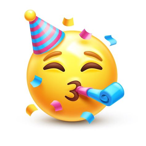 Vector partying emoji. emoticon with par... | Premium Vector #Freepik #vector #party-hat #party-emoji #party-3d #birthday-hat Emoji Birthday Cake, Happy Birthday Emoji, Snapchat Emojis, Images Emoji, Emoji Birthday Party, Emoji Drawings, Party Horns, Party Icon, Funny Emoji Faces