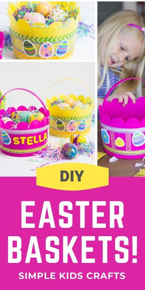 Kids can decorate their own Easter baskets with this simple tutorial. All you need is a plastic pail, stickers and washi tape! Ideas For Easter Baskets, Easy Diy Kids, Easter Egg Decorating Ideas, Plastic Pail, Decorating Eggs, Egg Decorating Ideas, Diy Easter Crafts, Easter Crafts For Adults, Easter Buckets