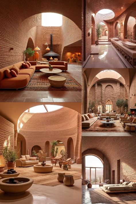 Step into the timeless beauty of this contemporary villa in the desert, where traditional Iranian architecture meets modern design. The use of brick adds a sense of warmth and history to the sleek lines and minimalist aesthetic, creating a truly unique and inviting space. #architecture #architect #amazingarchitecture #design #interiordesign #interiordesigner #decor #homedecor #home #house #luxury #diy #travel #amazing #photography #realestate #casa #arquitecto #arquitectura #decoration #archviz Desert Buildings Architecture, Traditional Villa Design, Modern Desert Design, Houses In The Desert, Modern Najdi Architecture, Unique Villa Design, Desert House Interior Design, Traditional Iranian Architecture, Desert Oasis Architecture