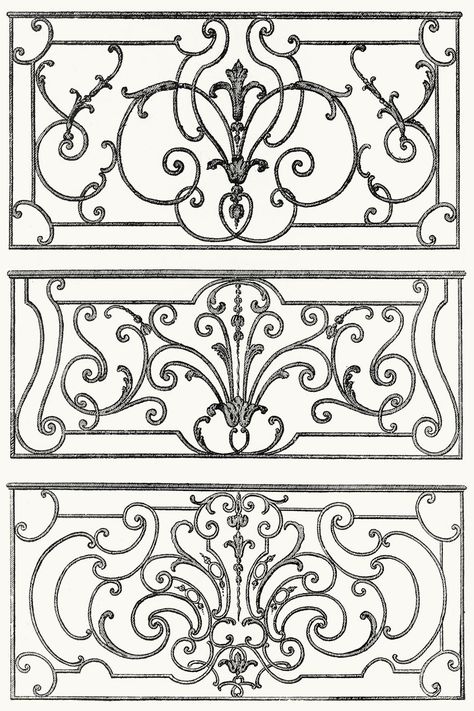 wrought iron balcony decoration.  From Architecture, décoration et ameublement pendant le dix-huitième siècle (Architecture, decoration, and furnitures in the 18th century), by Léon Roger-Milès, Paris, 1900.  (Source: archive.org) Wrought Iron Balcony, Iron Stairs, Iron Balcony Railing, Wrought Iron Fence, Architecture Decoration, Paris 1900, Balcony Decoration, Wrought Iron Stairs, Iron Grill