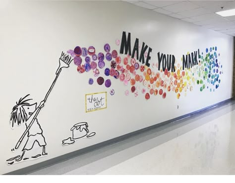 Encourage Each Other, Art Bulletin Boards, معرض فني, International Dot Day, School Hallways, School Wall Art, School Murals, School Displays, Dot Day