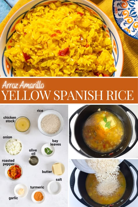 Arroz Amarillo in a bowl on top of a yellow napkin. Yellow Rice And Beans Puerto Rican, Diy Yellow Rice, Mahatma Yellow Rice Recipes, Yellow Rice In Rice Cooker, How To Make Yellow Rice, Yellow Rice Recipe Spanish, Mexican Yellow Rice Recipe, Cuban Yellow Rice Recipe, Arroz Amarillo Recipe