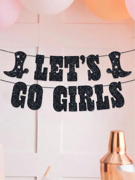 1 Set Let's Go Glitter Banner - 5 Ft. | Bachelorette Party Decorations, Cowgirl Birthday, Last Rodeo Backdrop, Nashville, Cow Rodeo ThemeI discovered amazing products on SHEIN.com, come check them out! Vaquera Themed Birthday Party, Boho Country Bachelorette Party, Beach Cowboy Bachelorette, Cowgirl 50th Birthday Party, Last Rodeo Aesthetic, Bend Bachelorette Party, Nashville Hen Party, Cowboy Theme Birthday Party Decorations, Outdoor Bachelorette Party Decorations