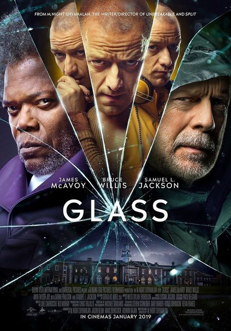 M.night Shyamalan, Glass Movie, Tam Film, Edward Norton, Kevin Costner, James Mcavoy, Poster Minimalist, Movies 2019, Pitch Perfect