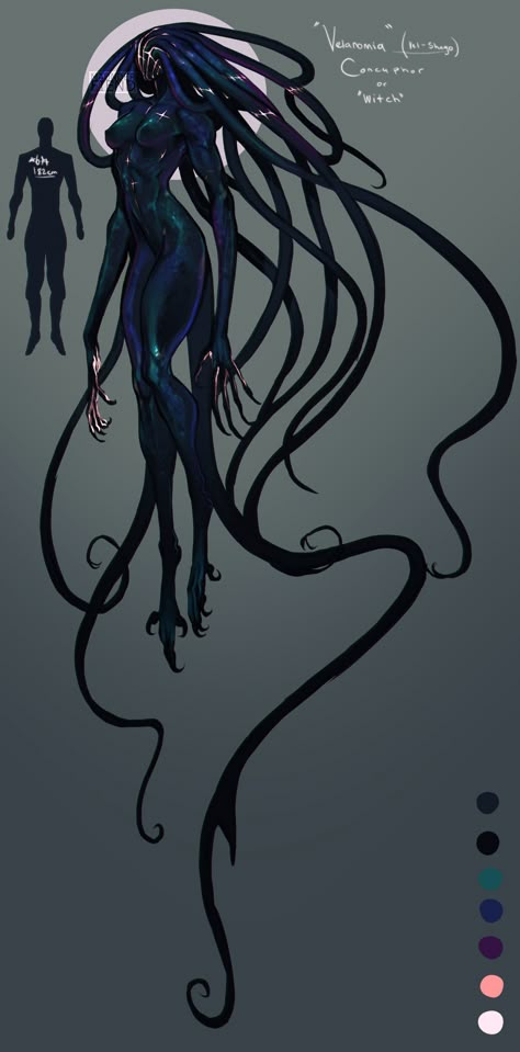 Dnd Tentacle Character, Oc With Tentacles, Humanoid Monsters Concept Art, Eldritch Humanoid Monster, Fantasy Eldritch Monster, Humanoids Concept Art, Alien Horror Art, Humaniod Monster Concept Art, Eldritch Being Art