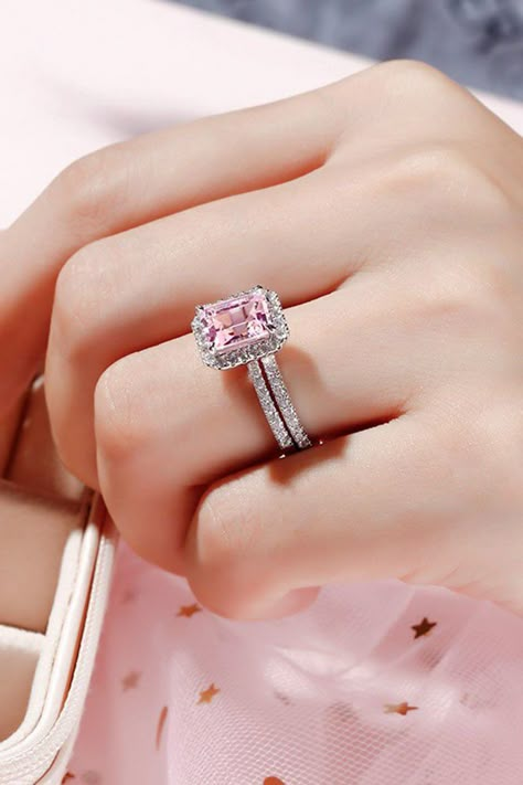 Pink And Diamond Engagement Ring, Pink Wedding Rings Diamond, Diamond Rings Emerald Cut, Engagement Rings Pink Diamond, Rings Pink Diamond, Pink Engagement Rings, Engagement Rings Pink, Pink Wedding Ring, Pink Diamond Wedding Rings