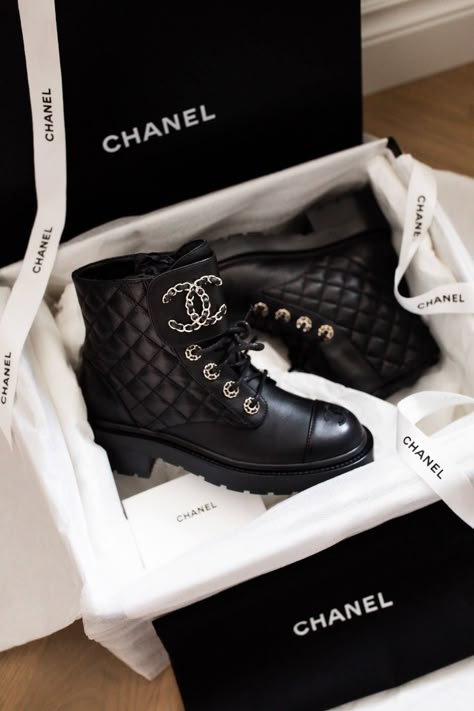 These 2020 Black Chanel combat boots are available in the Mia Mia Mine Shop, a personal shopping service that sources quickly sold out luxury items from designer brands. You can also find white Chanel combat boots and beige Chanel combat boots in my shop. #combatboots #chanel #fashionblogger Chanel Combat Boots, Mia Mia Mine, Mia Mia, Chanel Boots, Luxury Boots, Shoes Heels Classy, Girly Shoes, Aesthetic Shoes, Dream Shoes