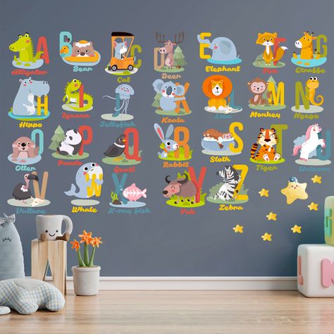 Animal Alphabet Nursery, Alphabet Wall Decals, Animal Kids Room, Mermaid Room, Alphabet Wall, Animal Room, Animal Alphabet, Alphabet For Kids, Removable Wall