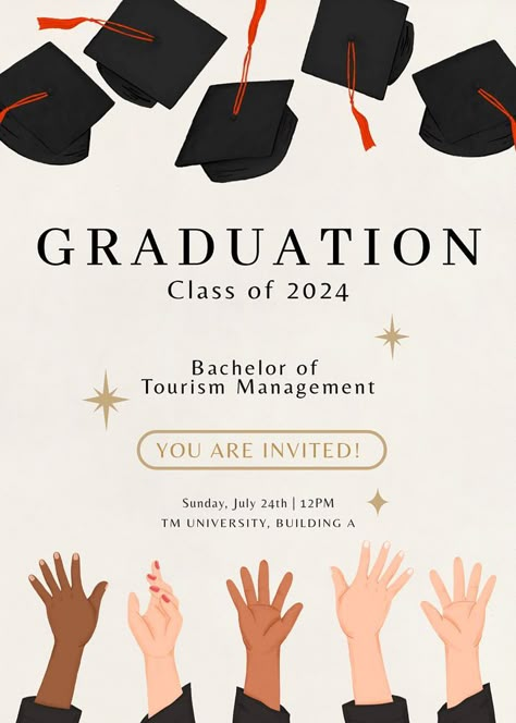 Graduation commencement invitation card template, editable digital painting remix | premium image by rawpixel.com / Aum Invitation Card Design For Graduation, Graduation Invitation Ideas Templates, Invitation Card Design Graduation, Commencement Invitation, Freshers Party, Graduation Invitation Cards, Graduation Invitation Ideas, Invitation Graduation, Picture Poster