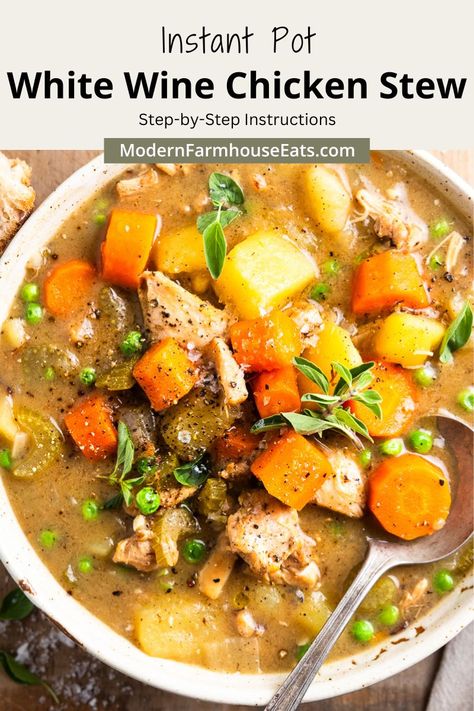 Instant Pot White Wine Chicken Stew Chicken Stew Instant Pot, Instant Pot Chicken Stew, Instant Pot Chicken Soup, Creamy Chicken Stew Instant Pot, White Wine Chicken Stew Instant Pot, White Wine Chicken, Stewed Potatoes, Sauteed Chicken, Hearty Dinner