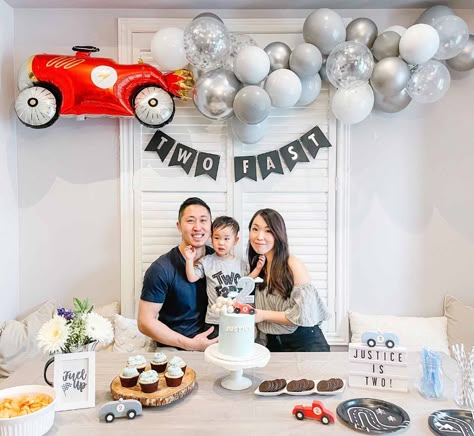 Simple Car Birthday Party, Two Fast And Two Curious, 2 Birthday Decoration Ideas, Baby 2nd Birthday Ideas Boy, Two Fast Diy Decor, Two Fast Too Curious Birthday Cake, Two Fast Decorations, Two Fast Birthday Backdrop, 2 Fast 2 Curious Birthday Decor