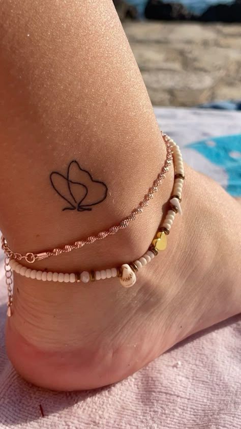 Butterfly Bracelet Tattoo Wrist, Heart Ankle Tattoos For Women, Small Butterfly Ankle Tattoo, Ankle Tattoos For Women Flower, Ancle Tatoos Woman Simple, Christian Butterfly Tattoo, Tiny Ankle Tattoo, Dainty Foot Tattoos For Women, Minimalist Ankle Tattoo