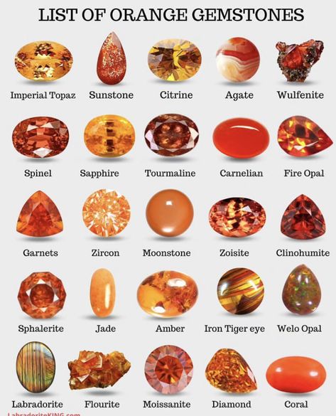 #gemstones #crystals #crystalhealing Orange Gemstones, Gemstones Chart, Jewelry Knowledge, Orange Gem, Magic Stones, Crystals Healing Properties, Crystal Healing Stones, Red Gemstones, Mineral Stone