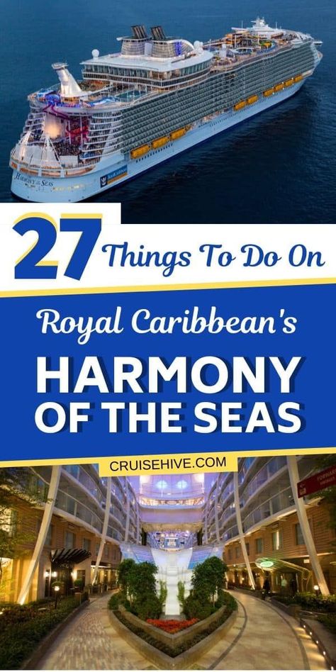 Things to do on the Harmony of the Seas cruise ship. Find out everything to on during the Royal Caribbean cruise vacation. #cruise #cruises #cruisetravel #royalcaribbean #cruisetips Royal Caribbean Logo, Cruise Ship Rooms, Cruise Vacation Outfits, Cruise Ship Pictures, Royal Caribbean Cruise Ship, Caribbean Restaurant, Caribbean Fashion, Royal Caribbean Ships, Harmony Of The Seas