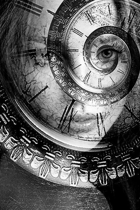 Bizarre Art, Time Art, Monochrome Photography, Mixed Media Artists, Double Exposure, Surreal Art, Roman Numerals, The Eye, Dark Art