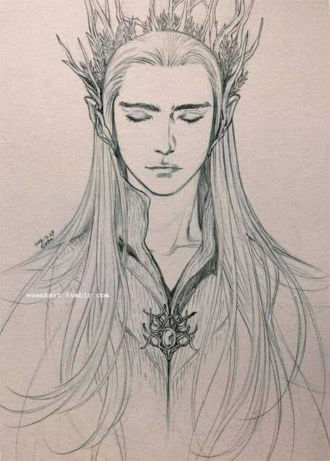 The Hobbit Artwork, Closing Eyes Drawing, Thranduil Drawing, Drawing Closed Eyes, Close Eyes Drawing, How To Draw Closed Eyes, The Hobbit Drawings, Elves Drawing, Hobbit Drawing