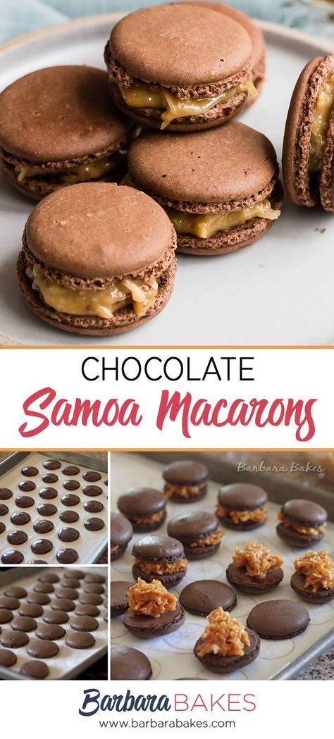 Coconut Macaron Recipe, Butterfinger Macarons, Ganache Macaron, Macaroons Flavors, Samoa Cookie, French Macaroon Recipes, Macaron Recipes, Kue Macaroon, Macarons Macaroons