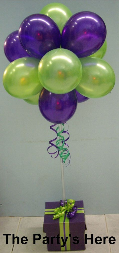 Could do with green, brown, black, tan balloons and maybe army hats at bottom or gift box - use speaker stands as base: Topiary Tree Arrangement with box and ribbon. Tree Arrangement, Giraffe Birthday Parties, Balloon Topiary, Purple Party Decorations, Giraffe Birthday, Topiary Tree, Kids Themed Birthday Parties, Balloon Arrangements, Green Balloon