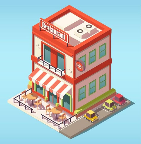 Isometric restaurant building Isometric Building Illustration, Isometric Restaurant, Building Isometric, Restaurant Building, Isometric Building, Low Poly City, Isometric Cube, Adobe Photoshop Photography, Isometric Grid