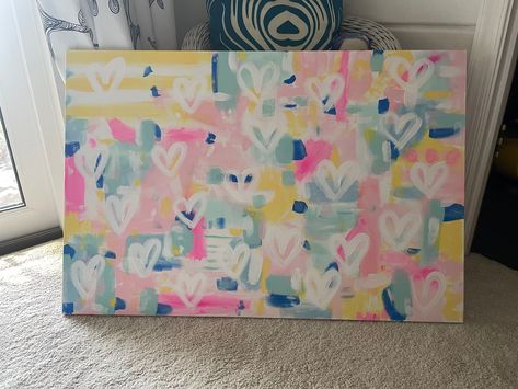 Canvas Painting Preppy, Painting Preppy, Dorm Canvas Art, Dorm Canvas, Graffiti Hearts, Preppy Wall Art, Graffiti Heart, Candy Hearts, College Gifts