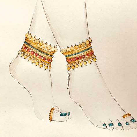 I love the indian touch in traditional jewelry ... #myjewellery #jewelry #jewelryrender #jewelryaccessories #jewelrymaking Anklet Drawing, Jewelry Rendering, Fashion Design Books, Bridal Jewelery, Jewellery Design Sketches, Art Jewelry Design, Jewelry Design Drawing, Jewelry Illustration, Design Books