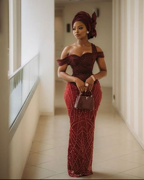 Aso Ebi Lace Styles For Birthday, Owambe Styles For Ladies, Simple And Classy Asoebi Styles, Lace Fitting Dress Styles, Owambe Lace Styles 2024, Wine Asoebi Lace Styles, Lace Owambe Styles, Burgundy Asoebi Lace Styles, Aso Ebi Lace Style 2024