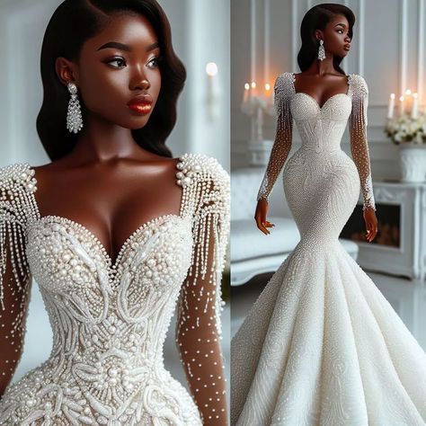 Nanice Weddings | Wedding dresses in Accra | Exquisite off-shoulder princess gowns on these beautiful models! Their confidence stance is exuding an air of sophistication and poise… | Instagram Mermaid Wedding Dress On Black Women, Black Bride Wedding Dress, Gala Inspiration, Glittery Wedding Dress, Wedding Gown With Sleeves, Long White Wedding Dress, Fall Romance, Glittery Wedding, Unusual Wedding Dresses