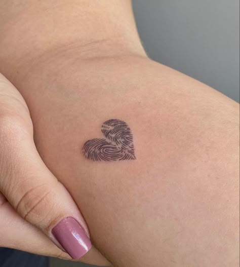 Fingers Print Tattoo, Tattoo Ideas For Two Kids, Finger Prints Tattoo, Finger Print Heart Tattoos, Finger Print Tattoo Memorial, Soulmate Tattoo Symbol, Heart Fingerprint Tattoo, Finger Print Tattoo Ideas, Thumb Print Tattoo