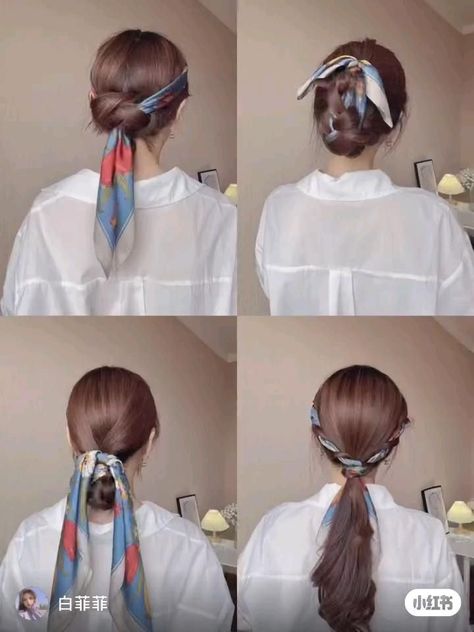 Hair Scarf Tutorial, Hair Scarves, Hair Style Korea, Hair Scarf Styles, Hair Tips Video, Ribbon Hairstyle, Peinados Fáciles Para Cabello Corto, Hair Up Styles, Penteado Cabelo Curto