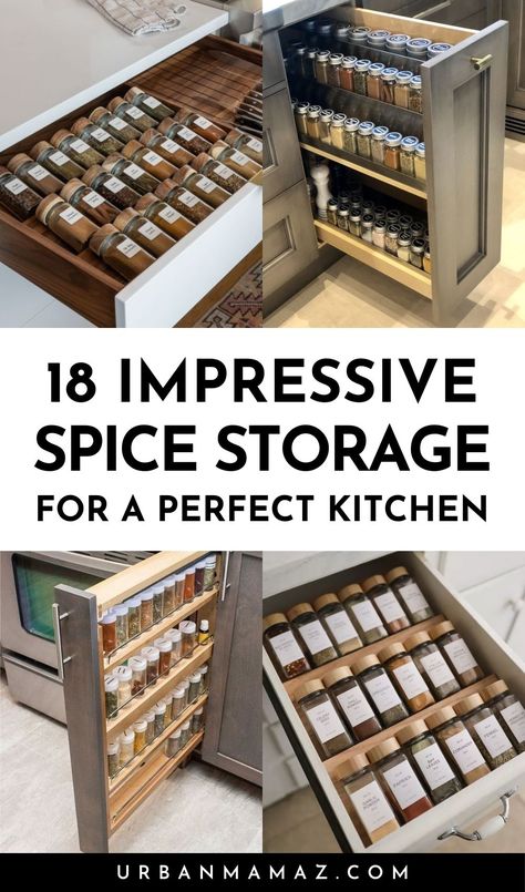 Vertical Spice Drawer, In Drawer Spice Rack, Spice Cabinet Drawer, Best Spice Storage, Spice Cabinet Kitchen, Kitchen Spice Cabinet Ideas, Spice Rack Drawer Ideas, Clever Spice Storage Ideas, Kitchen Spice Rack Ideas Cabinets