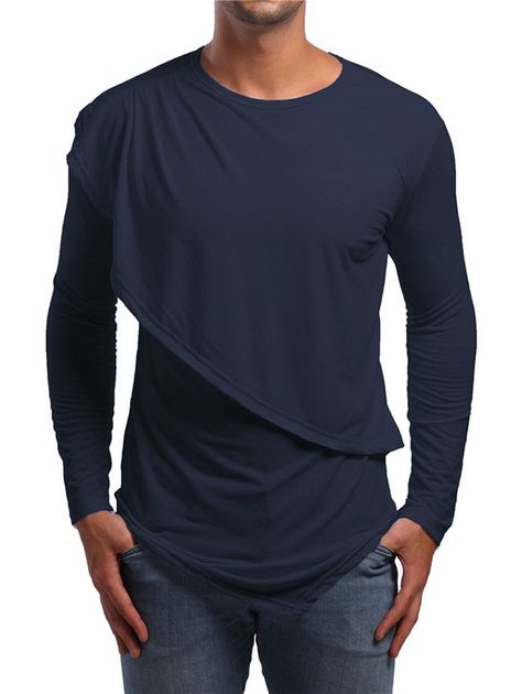 Faux Twinset Asymmetric Solid T-shirt , #AD, #Twinset, #Faux, #Asymmetric, #shirt, #Solid #affiliate Asymmetric Shirt, Vacation Tops, Cheap Mens Fashion, Fall Fit, Mens Clothes, Mesh Long Sleeve, Cheap Fashion, Big And Tall, Quality T Shirts