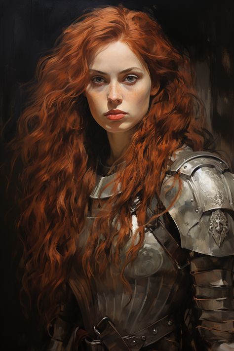 Prompt: female redhair knight in heavy armor, pack of wolves, dark dungeon, mist, detailed painting by Paul 📌 The image was generated by AI MidJourney... Dark Dungeon, Pack Of Wolves, Heavy Armor, Darkest Dungeon, Game Inspiration, Image 4k, Female Character Design, Character Portraits, Canvas Art Painting