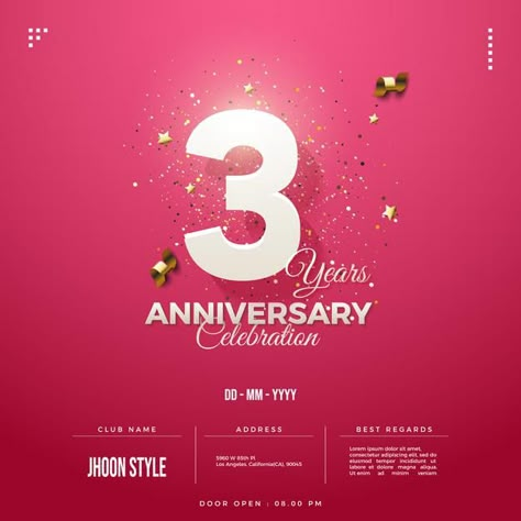 3rd anniversary party invitation with so... | Premium Vector #Freepik #vector #background #birthday #invitation #happy-birthday Happy Anniversary Poster Design, Birthday Design Poster Ideas, Creative Birthday Poster Graphic Design, Anniversary Social Media Post Design, Birthday Sale Design, Brand Anniversary Creative Ads, Corporate Anniversary Poster, Birthday Sale Poster, Corporate Birthday Post