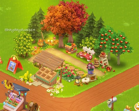 The last one is my personal fave as shown in my farm 🥰🌲💕 Tip: You c... | TikTok Autumn Hayday Design, Hay Day Farm Design Halloween, Hay Day Farm Design Ideas Fall, Hayday Farm Design Fall, Hayday Farm Design Halloween, Cute Hayday Layout, Hay Day Halloween Design, Hay Day Farm Design Beginner, Hay Day Farm Design Crops