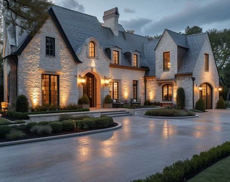 Traditional Modern House Exterior, French House Aesthetic, Modern Tudor House Exterior, French Contemporary Home, Modern French Country Exterior, French Farmhouse Exterior, French Country House Exterior, Modern Tudor House, Modern French Chateau