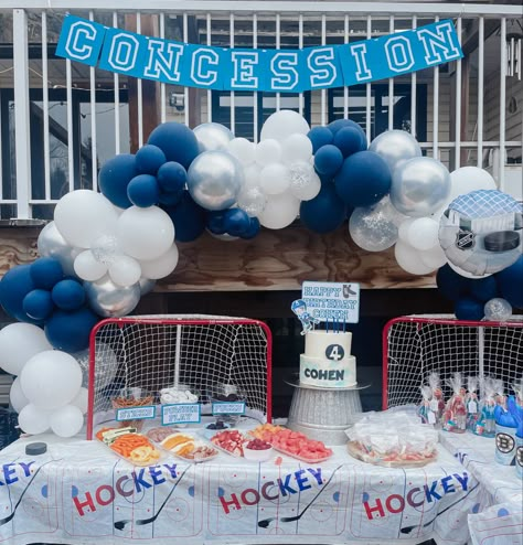 Nhl Birthday Party, Hat Trick Hockey Birthday, Nhl Theme Birthday Party, Hockey Decorations Party, Hockey Themed Birthday Party Decorations, Hockey Theme First Birthday, Ice Hockey Birthday Party, Hockey Birthday Party Food, 1st Birthday Hockey Theme