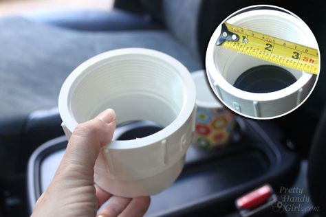 Auto Cup Holder Extender | Pretty Handy Girl Car Cup Holder Extender, Cup Holder Ideas Cars, Cup Holder Ideas, Diy Cup Holder, Pvc Crafts, Diy Cars, Caravan Ideas, Short Bus, Coffee Cup Holder