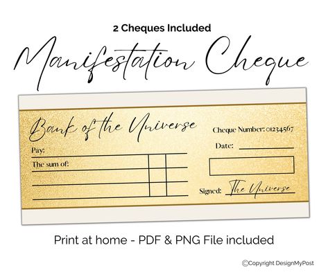 Vision Board Cheque, The Secret Cheque, Cheque Manifestation, Blank Checks Printable, Universe Cheque, Manifestation Cheque, Abundance Cheque, The Secret Check, Blank Cheque