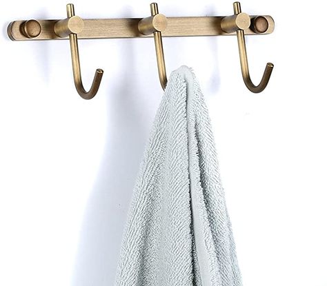 Brass Towel Hook, Bathroom Robe Hooks, Boutique Bathroom, Bath Towel Hooks, Wall Hook Rack, Brass Coat Hooks, Rustic Bath, Brass Wall Hook, Hat Hanger