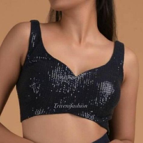 Sequin Blouse Saree, Black Sequin Blouse, Black Blouse Designs, Sleeveless Blouse Designs, Blouse Sari, Blouse Crop Top, Blouse Indian, Backless Blouse Designs, Lehenga Blouse Designs