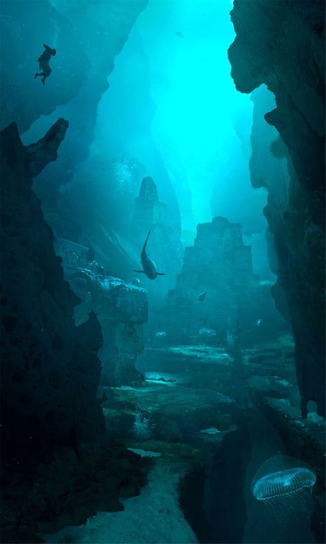 Underwater Ruins, Fantasy Places, Black Flag, Matte Painting, Environment Design, Environment Concept Art, 영감을 주는 캐릭터, Environmental Art, Assassins Creed