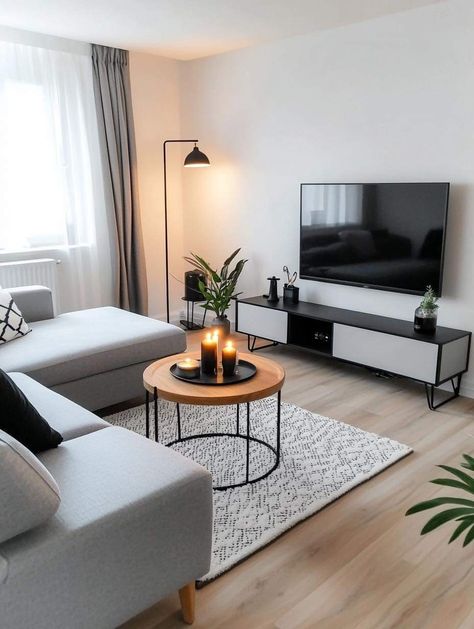 Ideas Living Comedor Pequeño, Houses Inspiration, Stylish Living Room Ideas, Minimalist Living Room Apartment, Black Living Room Decor, Modern Apartment Living Room, Black Living, Simple Living Room Decor, Condo Living Room