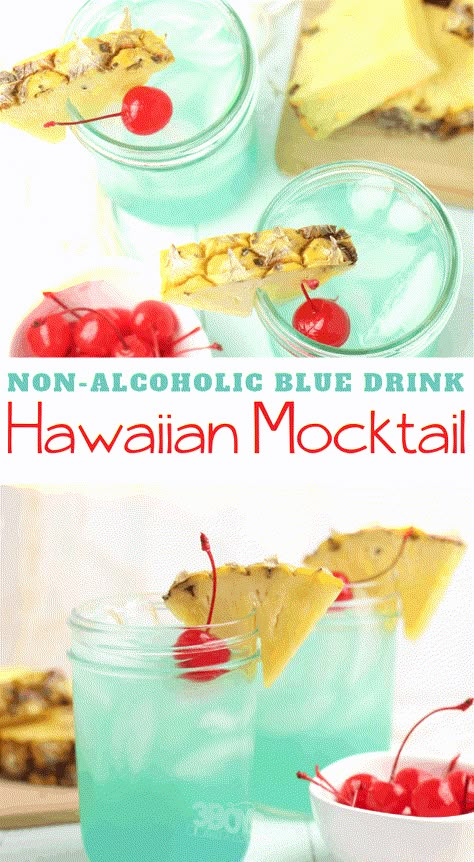 Hawaiin Drinks, Blue Hawaiian Mocktail, Hawaiian Mocktail, Blue Mocktail, Blue Hawaiian Drink, Luau Drinks, Mocktail Ideas, Blue Hawaiian Punch, Hawaiian Drinks