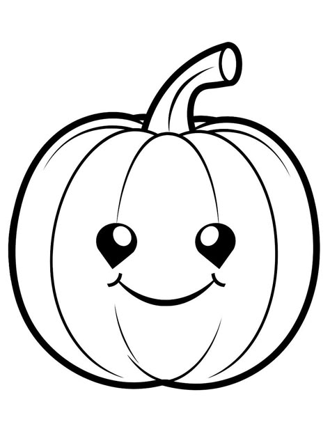 Kawaii Pumpkin: A kawaii-inspired pumpkin with big, adorable eyes, offering a cute twist to pumpkin coloring. (Free Printable Coloring Page for Kids) Coloring Pages Pumpkins, Plain Pumpkin Coloring Page, Cute Pumpkin Coloring Pages, Diy Fall Pictures Of Kids, Coloring Pumpkin Ideas, Pumpkin Pictures Printable, Pumpkin Outline Drawing, Pumpkin Print Out, Pumpkin Clipart Black And White